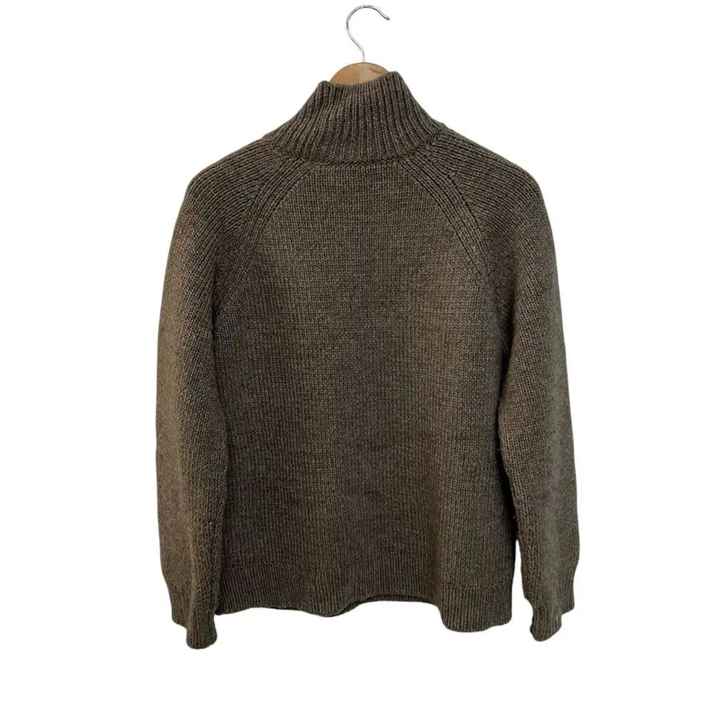 $599 Tory Burch Melange Knit Turtleneck Oversized Sweater Mocha Brown Size Small